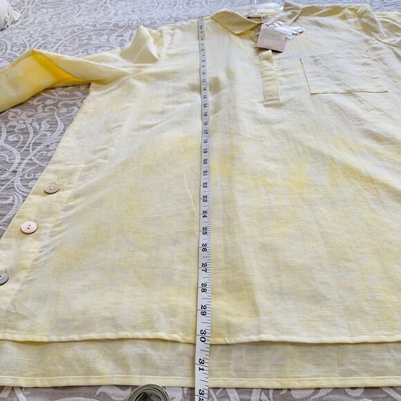 Tru Luxe Jeans Top Women Large Yellow TieDye Button Beach Comfy Linen Blend NWT - Picture 6 of 8